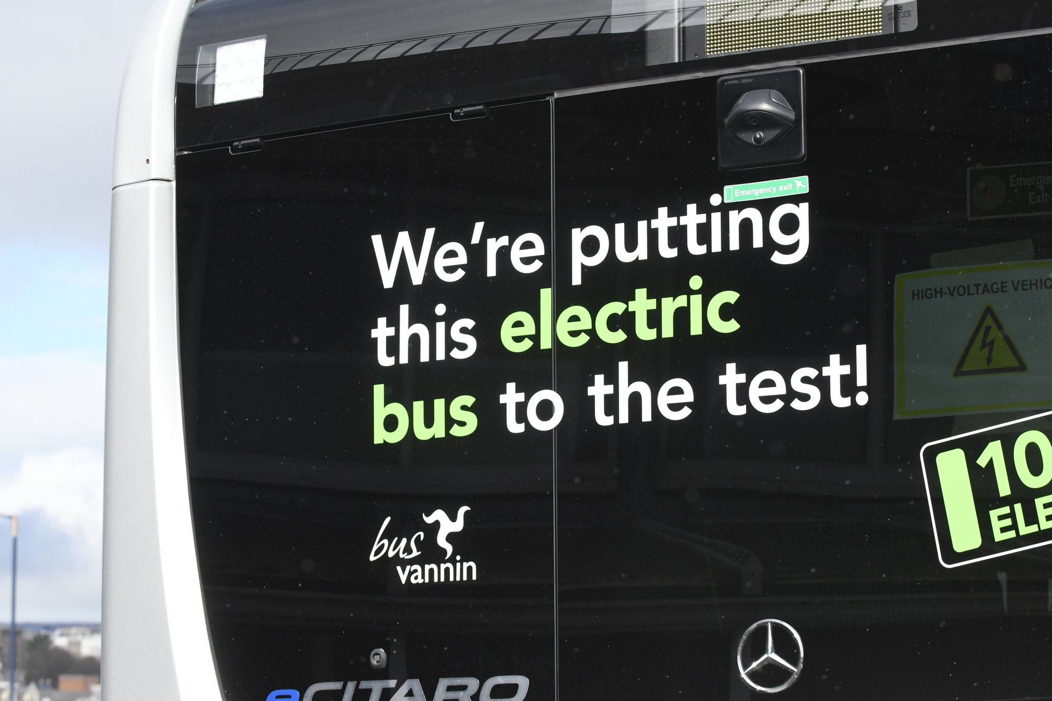 A zero emission Mercedes ‘eCitaro’ electric bus being tested on the island’s roads -