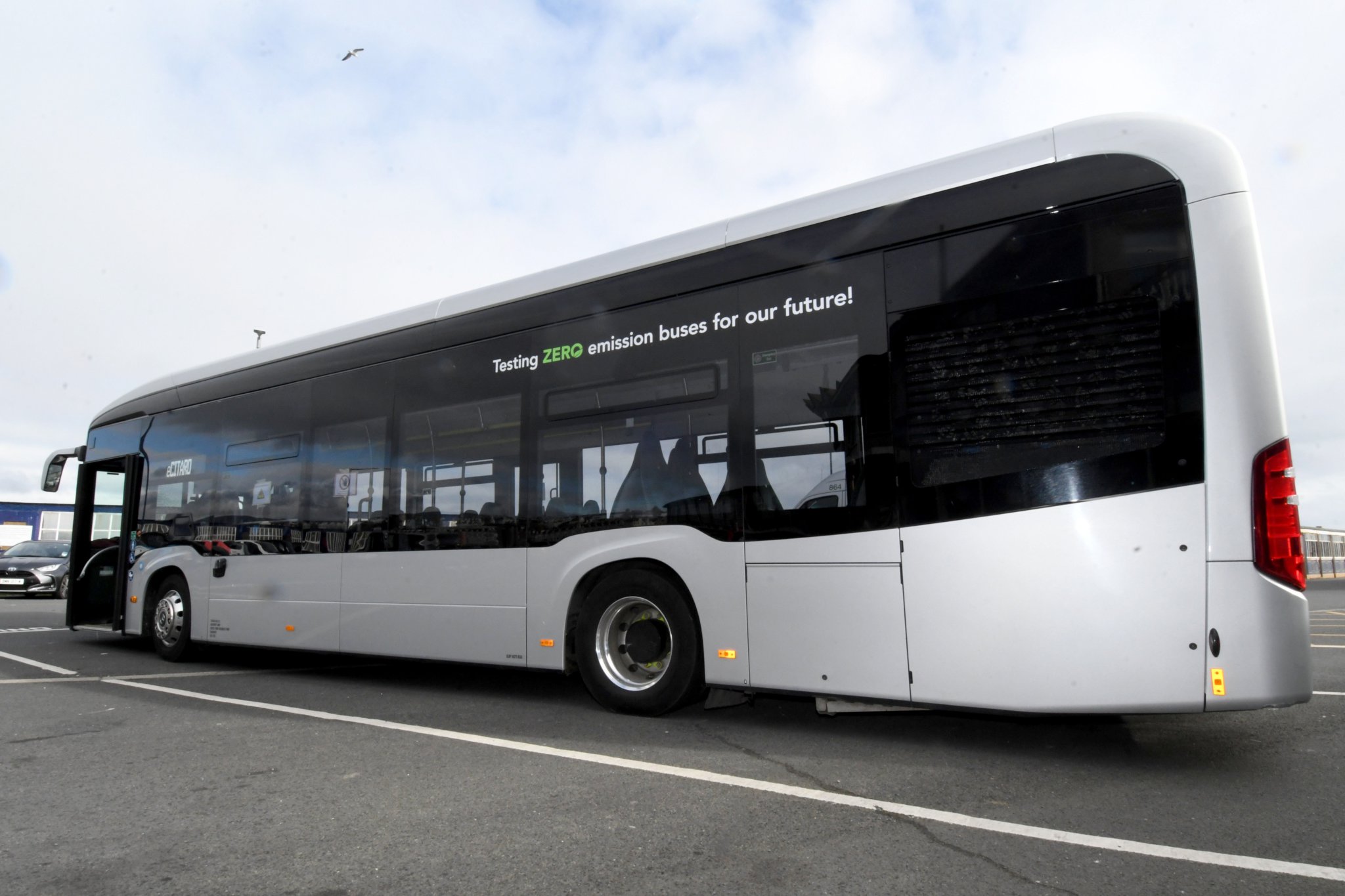 A zero emission Mercedes ‘eCitaro’ electric bus being tested on the island’s roads -