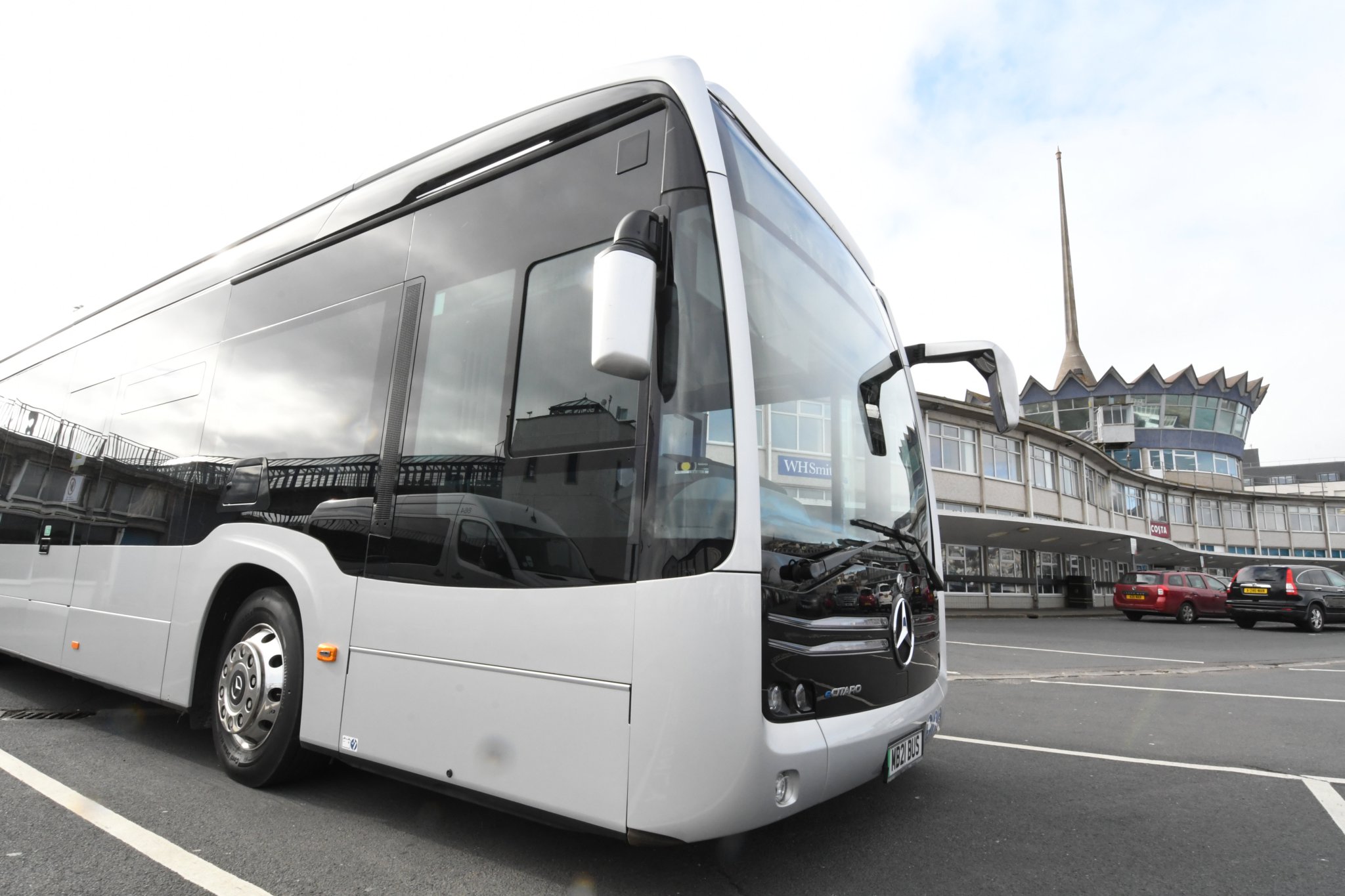 A zero emission Mercedes ‘eCitaro’ electric bus being tested on the island’s roads -