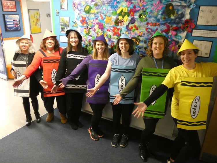 Some of the staff on World Book Day at Landscore Primary School.