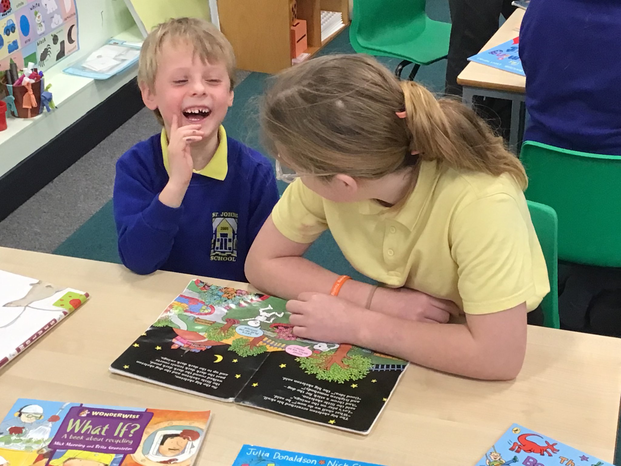 St John's School pupils ran a book exchange and children of different ages read their favourite books together in shared reading sessions