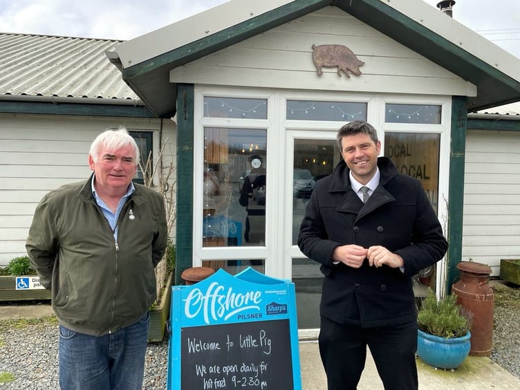 ABOVE: Scott with the Air Ambulance CEO; Below, Scott with Bude’s Cllr Shorne Tilbey