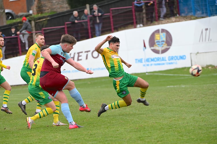 Lewis Flatman goes close to scoring a third against Badshot Lea