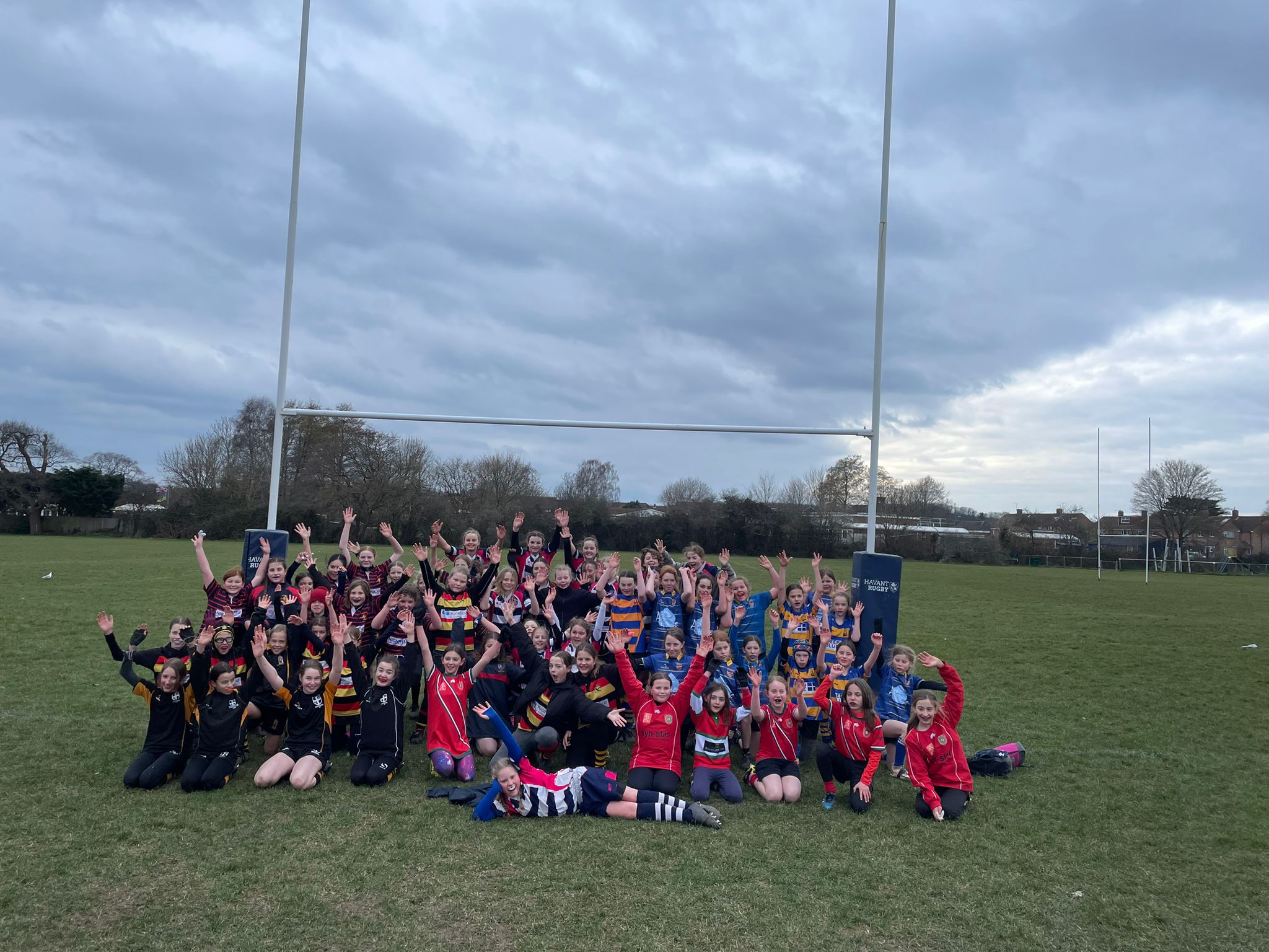 Petersfield Rugby Club’s under-12 girls at the Havant Pitch up and Play event