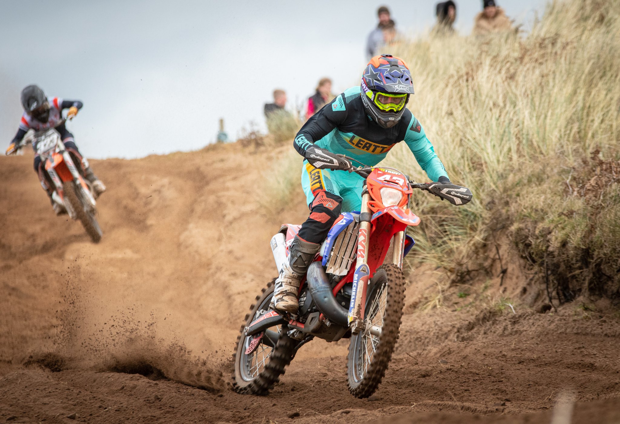 Now retired from the Enduro World Championship, Beta 300-mounted Daniel McCanney was shadowed throughout much of the day by young Beau Brown on the 250 KTM (Photo: Paul Lowey PLpics)