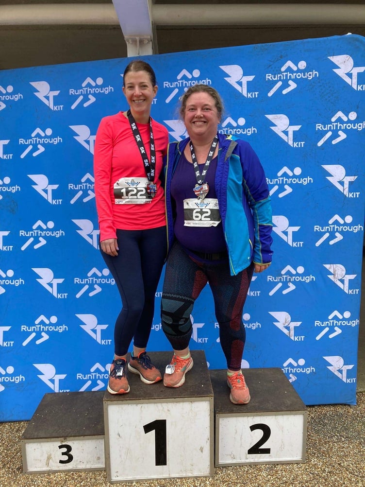 On the podium Gemma Reeder and Tina Farminer celebrate their success at Goodwood