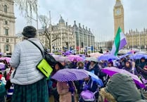 A sea of purple ‘WASPI’ women brought traffic to a standstill in Westminster on International Women’s Day