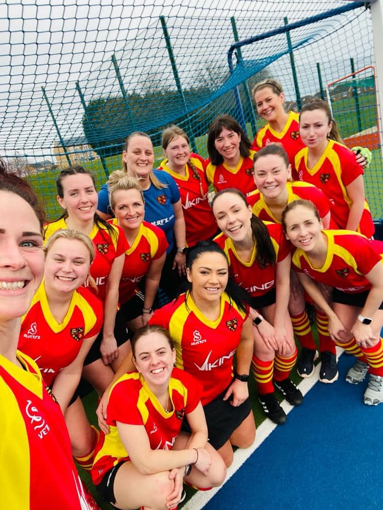 Women's hockey team after winning in the semi finals of the England Hockey Championships Tier Two