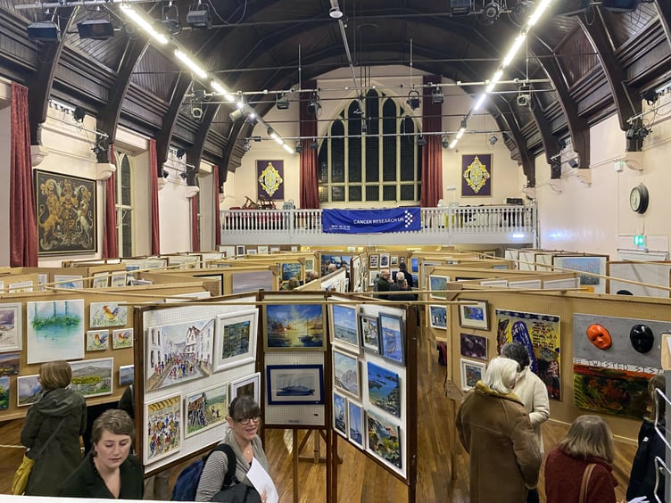 Above: John Reed, Chairman of the Liskeard Cancer Research committee and Deptuy Mayor of Liskeard, Councillor Christina Whitty at the art exhibiton