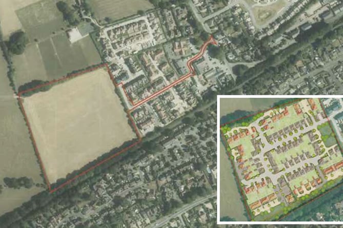 Aerial photo showing site of 112 homes planned by Redrow for Four Marks.