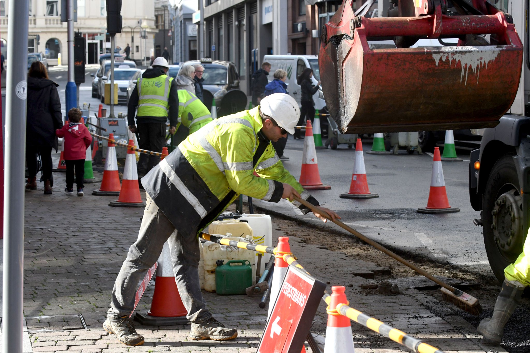 Roadworks on Victoria Street, Douglas, at the pedestrian crossing onto Duke Street -