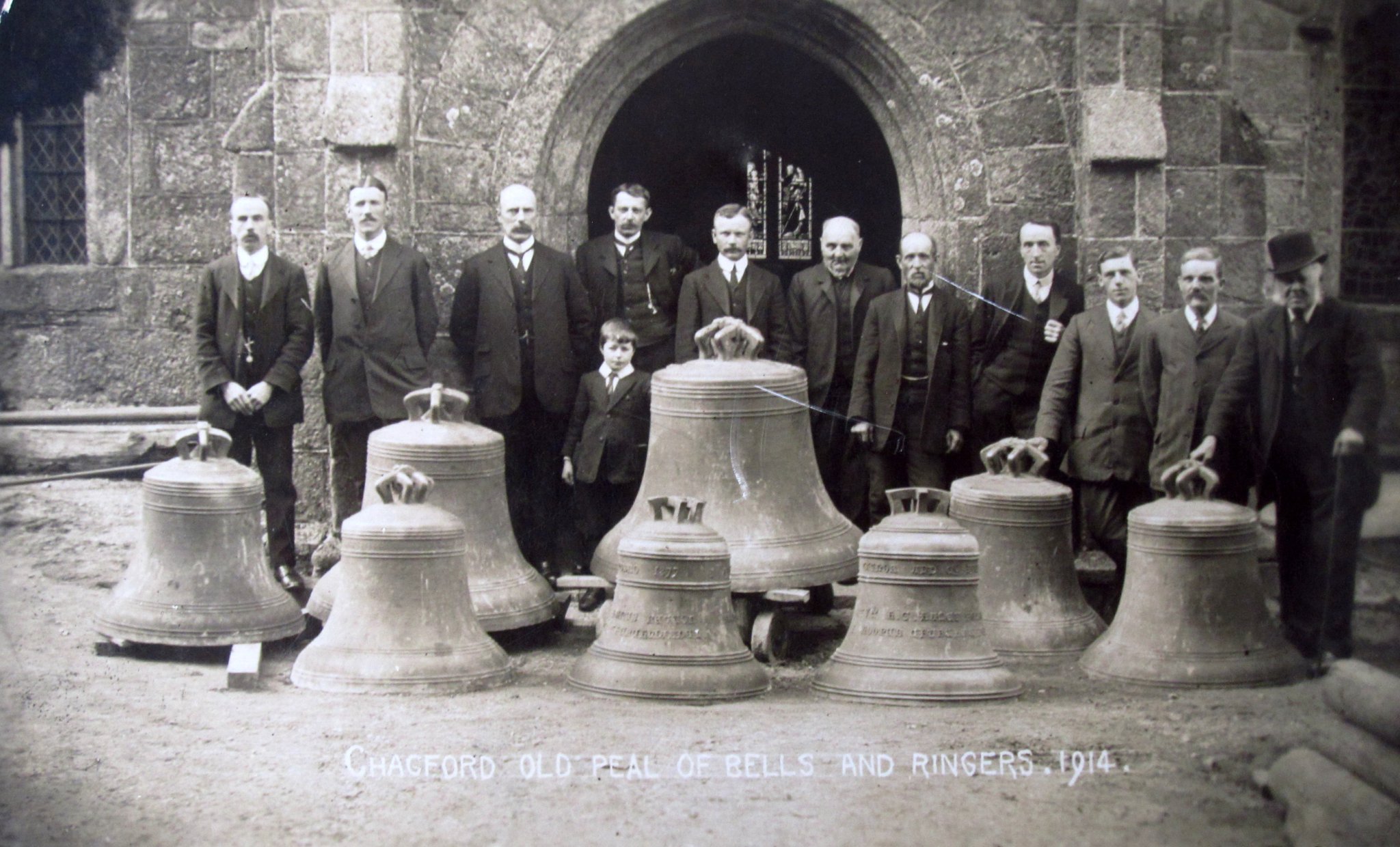 Above, The Smithy at Bowden’s Yard and below, Chagford bellringers. Photos from Chagford Community Archive.