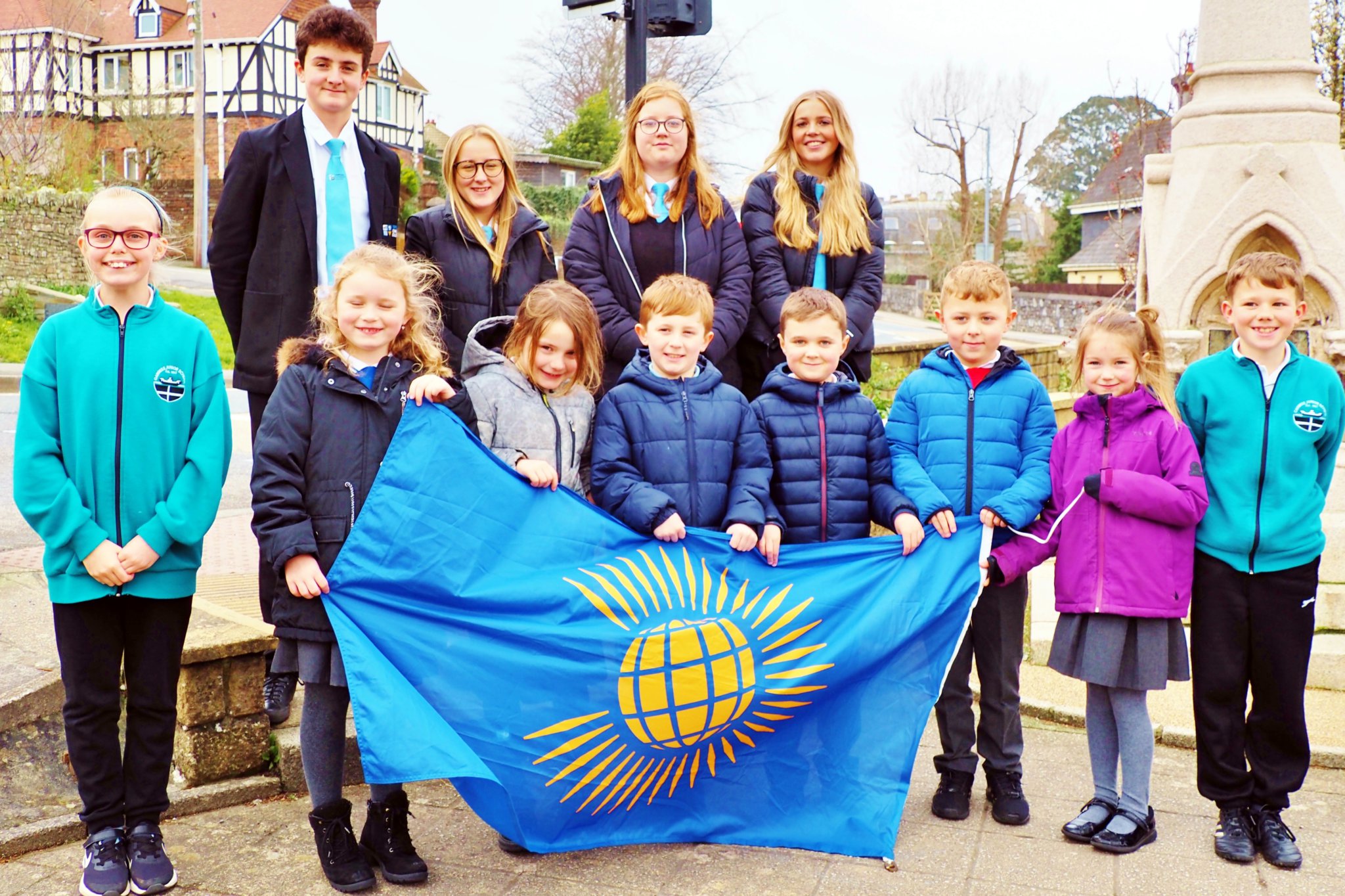The flag was raised by Mayor Rachel Evans assisted by school children from all the Torpoint Schools. Picture: Andy Campfield