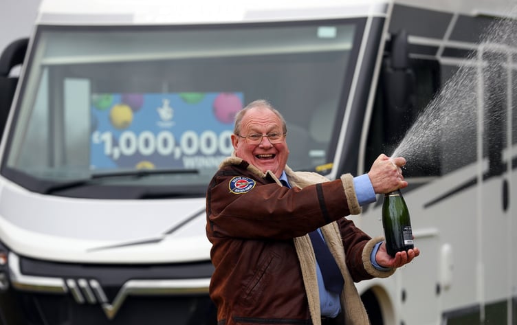Retired taxi driver Steve Glover (73) from Exeter celebrates his £1M National Lottery win.Picture: Camelot Press Office
