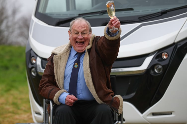 Retired taxi driver Steve Glover (73) from Exeter celebrates his £1M National Lottery win.Picture: Camelot Press Office