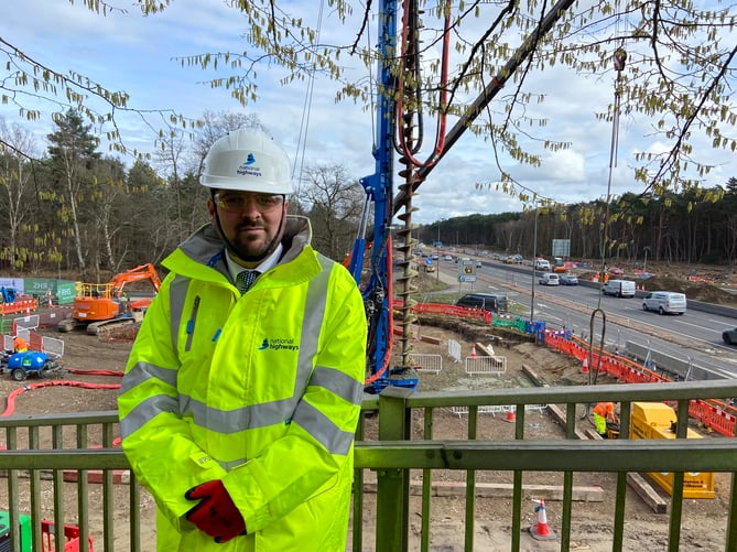 Roads minister Richard Holden at the site of A3 and M25 junction works. Credit: