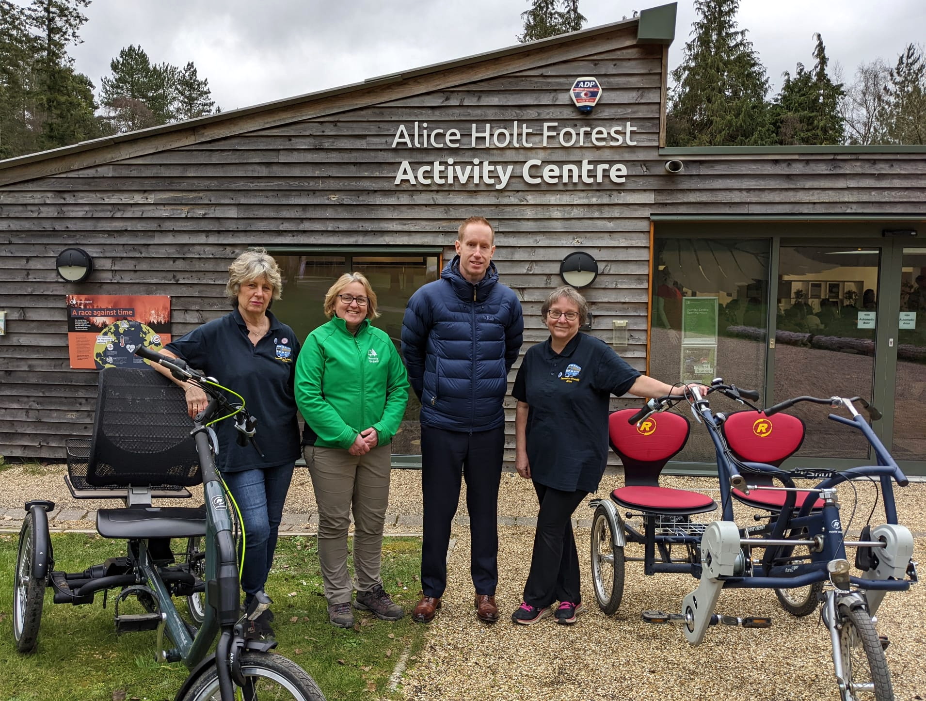 From left to right: Janet Dunkley (Dementia-Friendly Alton), Helen Littlejohn (Forestry England), Jamie Haskins (Haskins Garden Centres), Karen Murrell (Dementia-Friendly Alton)