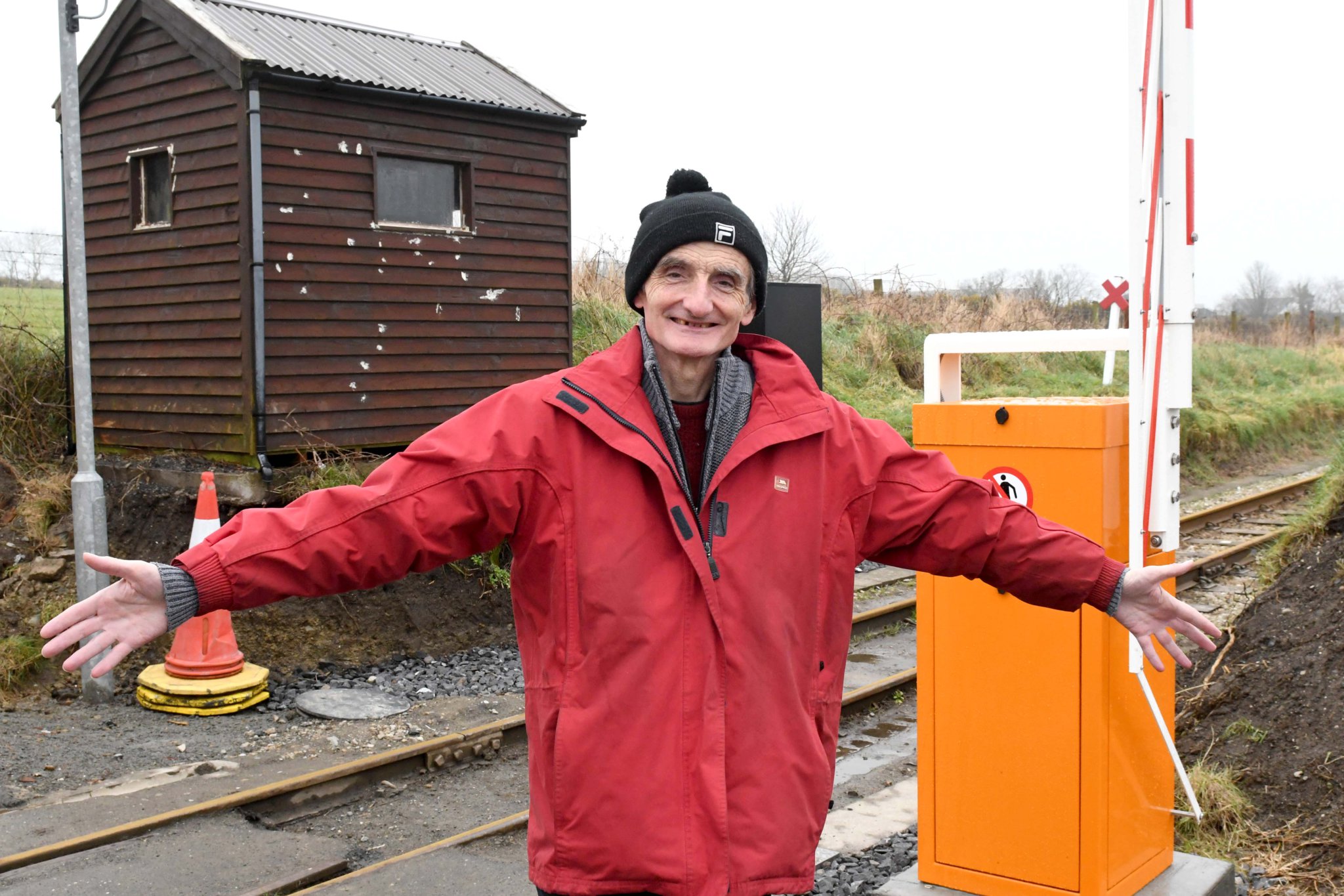 Ian Ellis at the Ballastrang crossing, the last road crossing on the Isle of Man Steam Railway network to be automated -