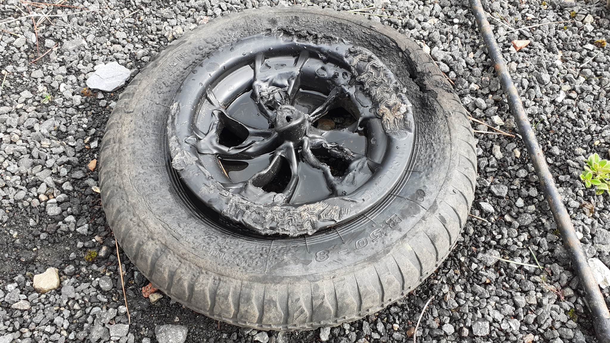A tyre that was damaged at Crossags farm campsite
