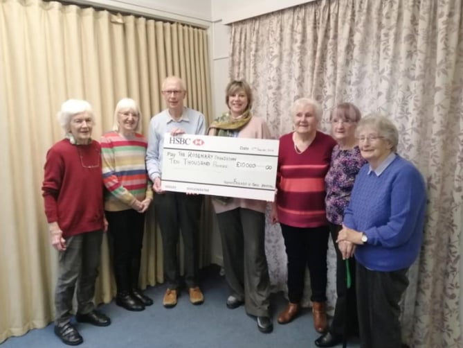 Chase Hospital League of Friends chairman Dr Frank Williams-Thomas presents a cheque for £10,000 to Sally Bull of The Rosemary Foundation, March 2023.