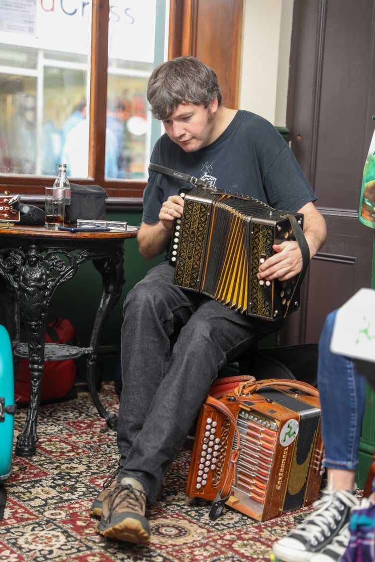 Chris Franks on piano accordion and Paul Callister on mandolin at the traditional music session on Saturday afternoon