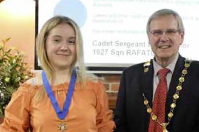 Petersfield town mayor Peter Clist with Cadet Sergeant Emily Taylor, March 2023.