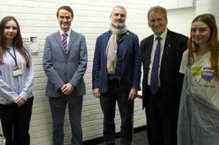 East Hampshire MP Damian Hinds, second right, at Bohunt School question time, March 2023.