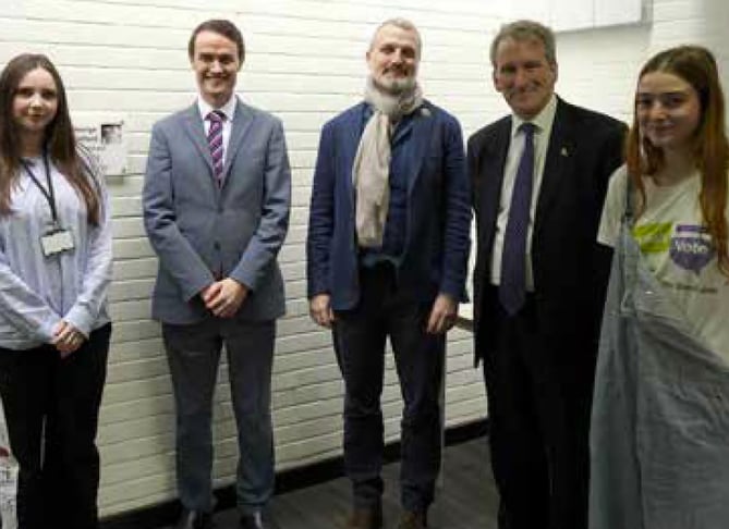 East Hampshire MP Damian Hinds, second right, at Bohunt School question time, March 2023.