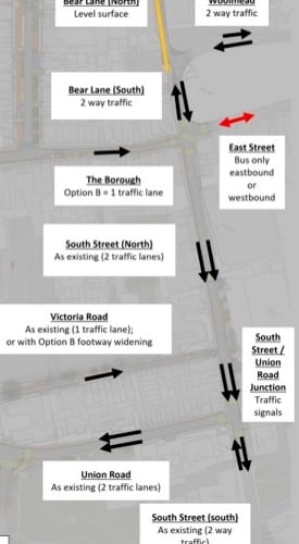 The Farnham Infrastructure Programme's board has agreed to send 'Option Y' for the Royal Deer junction, South Street and East Street for traffic modelling