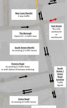 The Farnham Infrastructure Programme's board has agreed to send 'Option Y' for the Royal Deer junction, South Street and East Street for traffic modelling
