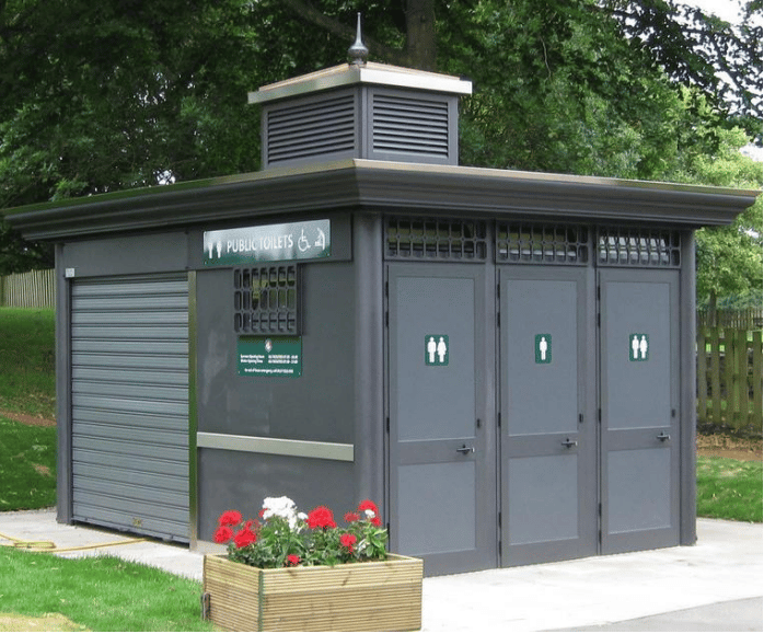 <p>An 'indicative design' of Lion Green's new prefabricated public toilets – paid for with £100,000 of Community Infrastructure Levy funding</p>
