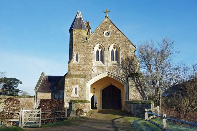 Oxenford gatehouse, part of the group of buildings at Oxenford Grange designed for Viscount Midleton of Peper Harow by Augustus Pugin, master of the Victorian Gothic style and architect of the Palace of Westminster and Big Ben amongst other notable buildings