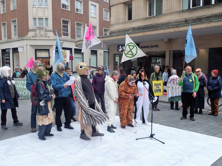 Extinction Rebellion members from Teignbridge took part in a march from Southenhay,ÊExeter, to Bedford Square.Pictures: Annie Mitchell (april 2023)