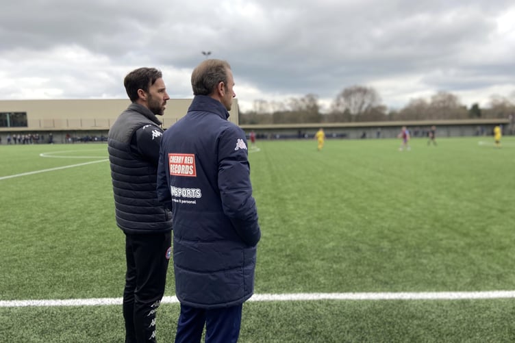 Co-manager Gavin Smith (left) looks on against Tadley Calleva