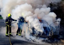 Dramatic pictures as Buckfastleigh firefighters battle car blaze