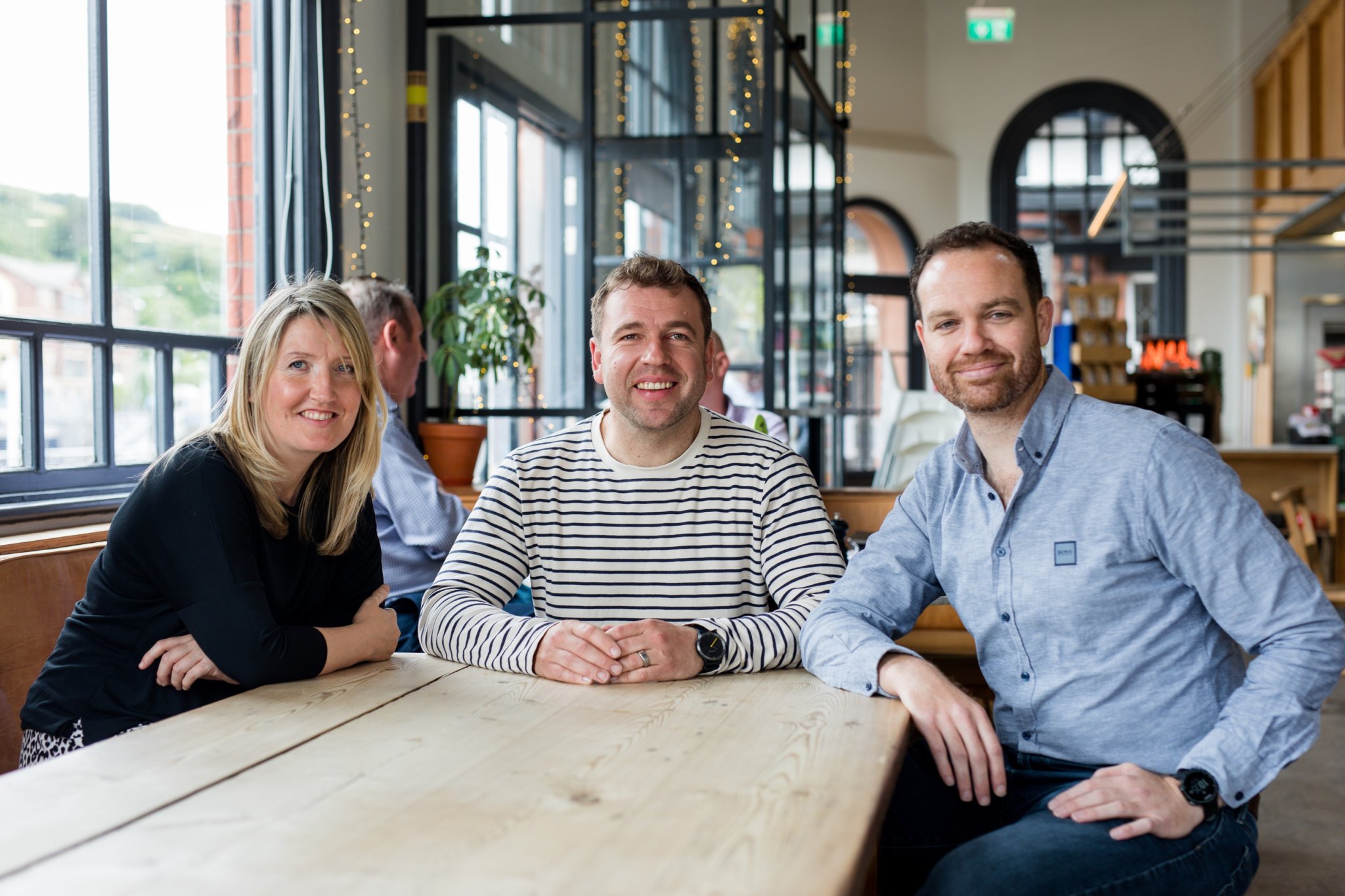 (L-R) Noa co-owners Pippa and Miles Pettit and managing director of Santander International Isle of Man, James Geldart