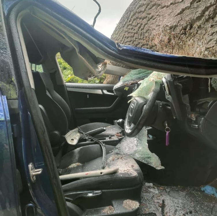 Dramatic images of the car and tree at Spencecombe.