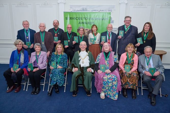 The 2023 Services to Farnham Award recipients at the ceremony at Farnham town hall