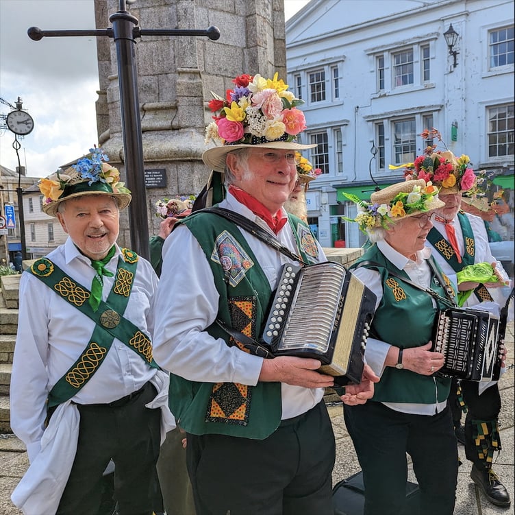 rigg Morris Dancers performing in Launceston town centre on Easter Monday