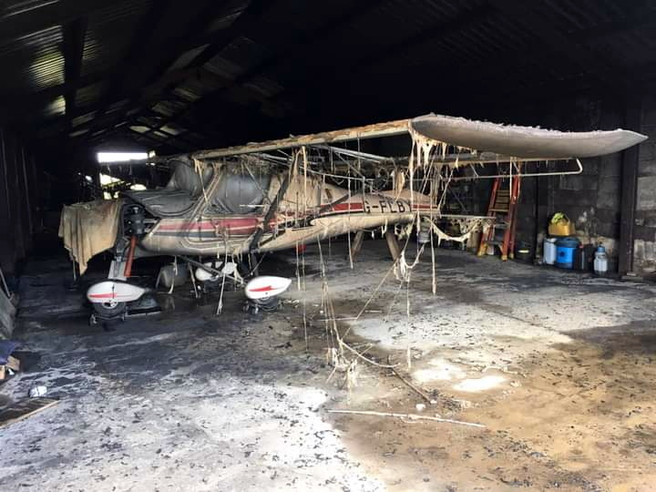 The damage seen inside the hangar at Davidstow Flying Club