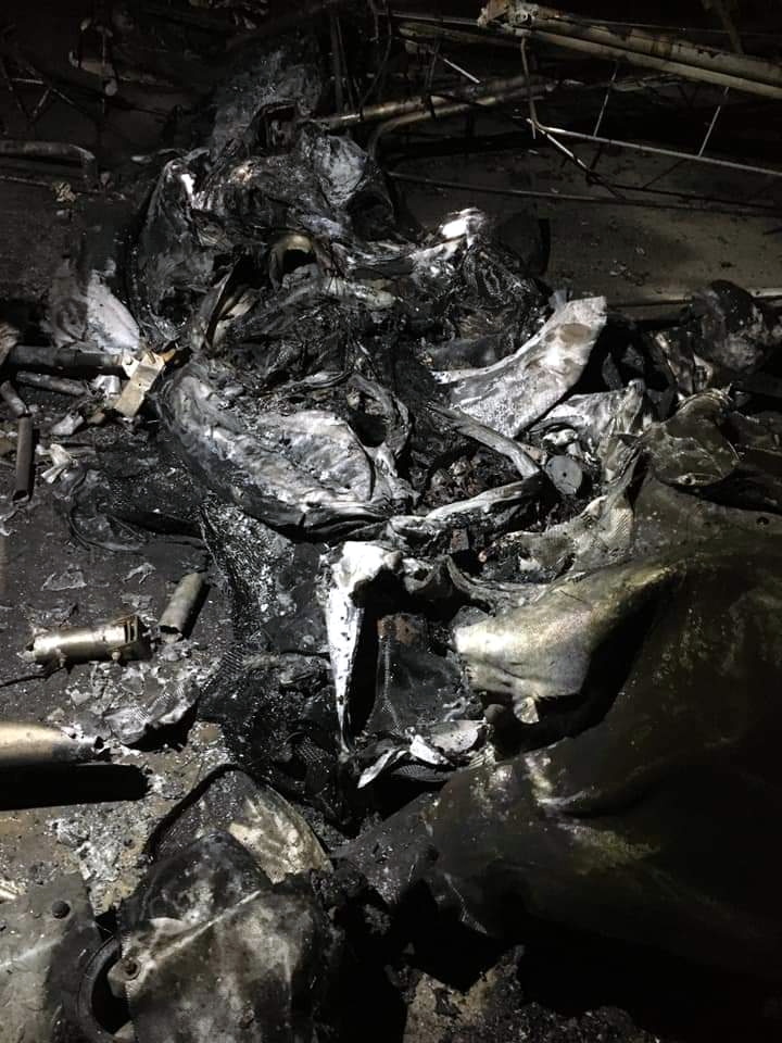 The damage seen inside the hangar at Davidstow Flying Club