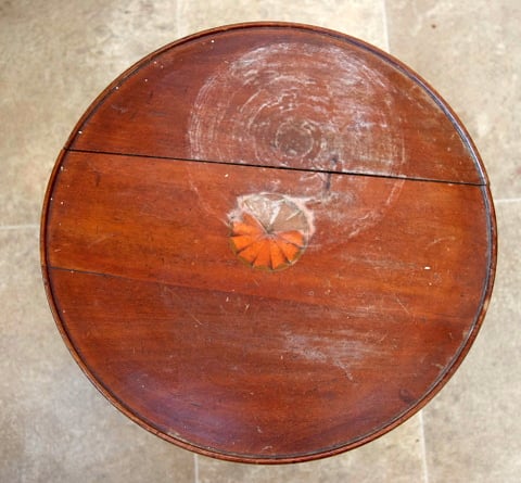A mahogany table before getting the Haslemere Repair treatment... (see below for the 'after' pic)