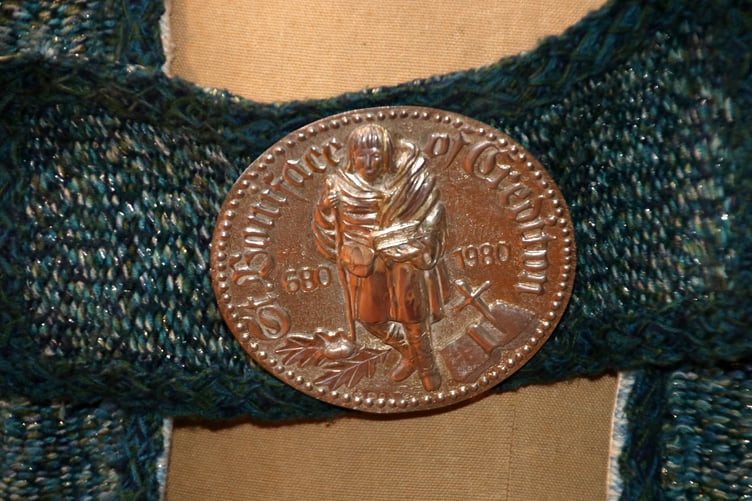 The Boniface seal on the Boniface Cape in Crediton Parish Church. AQ 0239