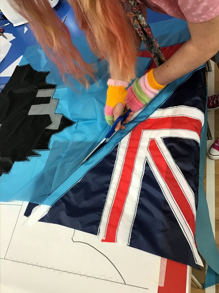 A flag taking shape for the Twinning Association.
