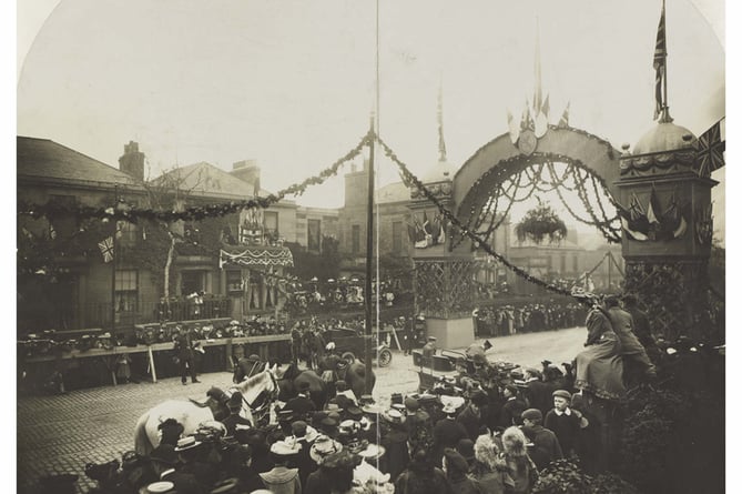 A ceremonial arch erected over Minto Street in Edinburgh for the visit of Edward VII and Queen Alexandra in 1903