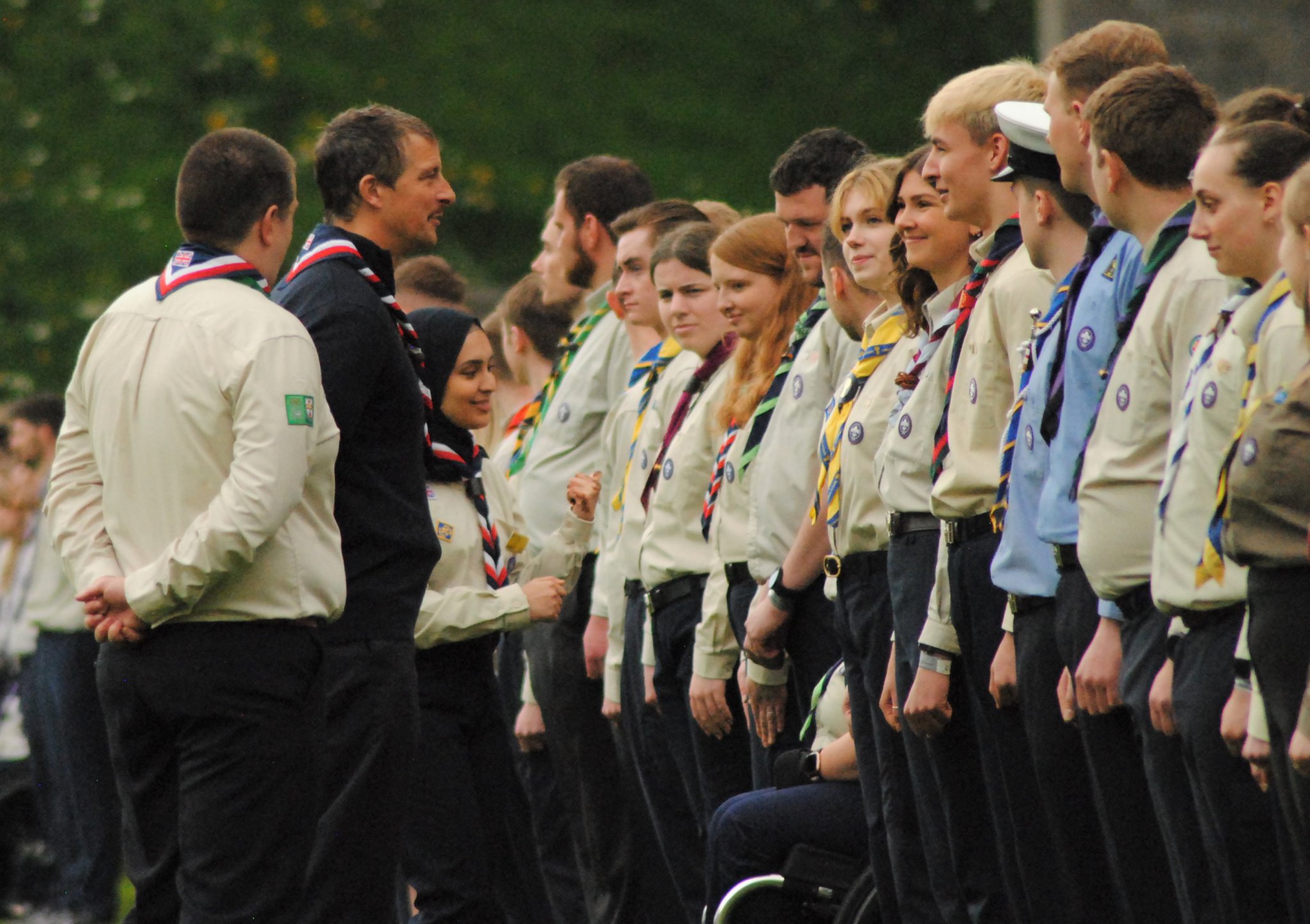 Bear Grylls congratulating Scouts from across the UK for being awarded the Queen's Scout Award