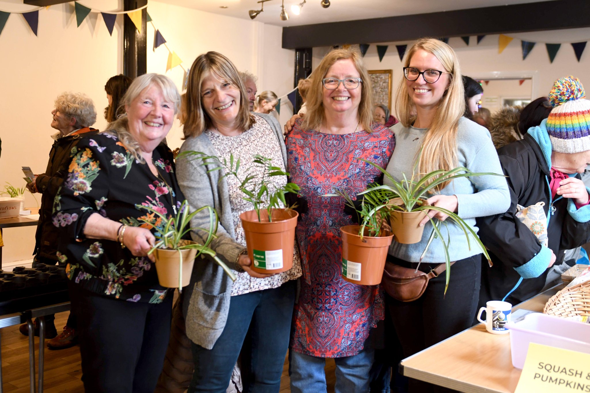 Seed Swap and Plant Share at the Institute in Laxey, organised by Lovely Greens and the Laxey and Lonan Allotment Group - left to right: Brenda Kilic, Claire Ashton, Netty Taggart and Tanya Andreson