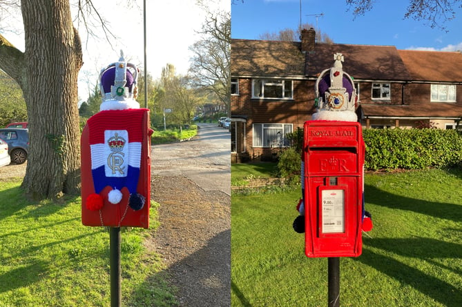Grayswood's knitted coronation postbox topper