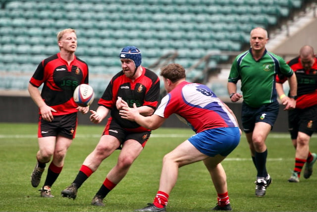 Double try scorer of the day Hammy Kerswill moves the ball on