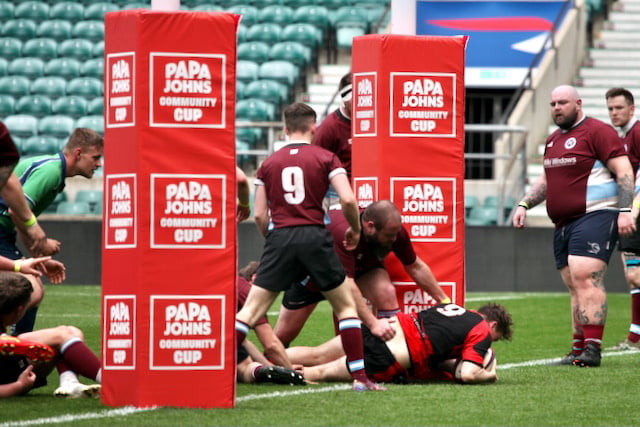 Freddie Fuller goes over between the post at the Home of Rugby